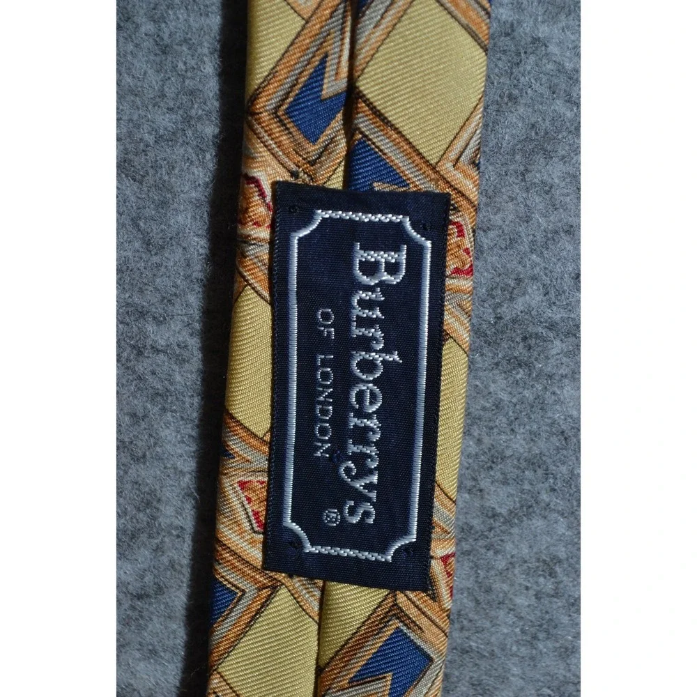 Burberrys of London Designer Neck Tie Mens Blue Yellow‎ Geometric Pure Silk